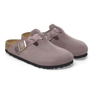 Birkenstock Shoes Boston Braided Faded Purple Suede Leather Clogs